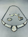 Intricate Vintage Native American Zuni Synth Opal Sterling Silver Necklace Set-Nativo Arts