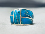 One Of The Most Unique Inlay Vintage Native American Navajo Turquoise Sterling Silver Ring-Nativo Arts