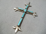 Incredible Vintage Native American Zuni Blue Gem Turquoise Sterling Silver Cross Old-Nativo Arts