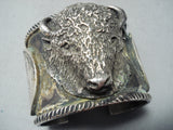 Heavy 221 Grams Native American Navajo Buffalo Sterling Silver Coin Bracelet-Nativo Arts