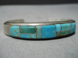 Impressive Vintage Native American Navajo Inlay Royston Turquoise Sterling Silver Bracelet-Nativo Arts