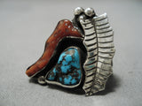 Striking Vintage Native American Navajo Spiderweb Turquoise Sterling Silver Ring Old-Nativo Arts