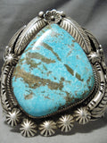 Statement Vintage Native American Navajo Colossal Turquoise Slab Sterling Silver Bracelet-Nativo Arts