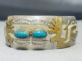 Kachina Spiderweb Turquoise Vintage Native American Navajo Sterling Silver Bracelet-Nativo Arts