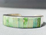 Native American Extremely Rare Damale Turquois Einlay Vintage Navajo Sterling Silver Bracelet-Nativo Arts