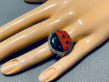 Tremendous Ben Begaye (d) Native American Navajo Spiny Oyster Sterling Silver Ladybug Ring-Nativo Arts
