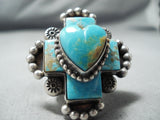 Rose Paxton Native American Navajo Royston Turquoise Heart Cross Sterling Silver Ring-Nativo Arts