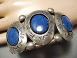 One Of The Best Vintage Native American Navajo Lapis Sterling Silver Bracelet Old-Nativo Arts