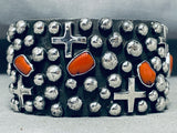 4 Directions Native American Navajo Chunky Coral Sterling Silver Coral Bracelet-Nativo Arts