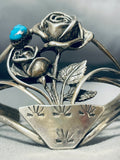 Flowers Of Love Vintage Native American Navajo Turquoise Sterling Silver Bracelet Cuff Old-Nativo Arts