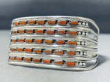 Native American Spectacular Zuni Signed Coral Petit Point Sterling Silver Bracelet-Nativo Arts