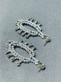 Extremely Unique Vintage Native American Navajo Sterling Silver Squash Blossom Earrings-Nativo Arts