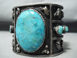 One Of The Biggest Best Vintage Native American Navajo Turquoise Sterling Silver Bracelet Old-Nativo Arts
