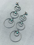 Dynamic Vintage Native American Navajo Blue Gem Turquoise Sterling Silver Dangle Earrings-Nativo Arts