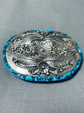 One Of Most Unique Vintage Native American Navajo Side Inlay Turquoise Sterling Silver Buckle-Nativo Arts