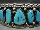 Dean Brown Natural Turquoise Vintage Native American Navajo Sterling Silver Bracelet Old-Nativo Arts