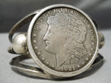 Thick Vintage Native American Navajo 1921 Coin Sterling Silver Bracelet Old-Nativo Arts