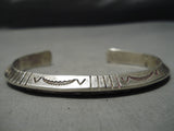 Thick Hand Tooled Vintage Native American Navajo Jim Frank Sterling Silver Bracelet Old-Nativo Arts