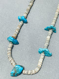Native American Superb Vintage Santo Domingo 5 Kingman Turquoise Shell Heishi Necklace-Nativo Arts