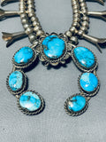 Rare Morenci Turquoise Vintage Native American Navajo Sterling Silver Squash Blossom Necklace-Nativo Arts