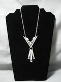 Stunning Vintage Native American Navajo V- Shape Turquoise Sterling Silver Necklace Old-Nativo Arts