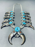 Huge Authentic Bear Southwest Turquoise Sterling Silver Squash Blossom Necklace-Nativo Arts