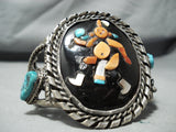 Native American Huge Dancing Mudhead Vintage Zuni Turquoise Sterling Silver Bracelet-Nativo Arts