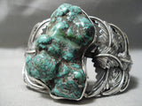 Chunky Dunky Crazy Vintage Native American Navajo Green Turquoise Sterling Silver Bracelet Old-Nativo Arts