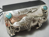 Crazy Intricate Native American Navajo Turquoise Sterling Silver Buffalo Ketoh Bracelet-Nativo Arts