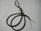 Important Native American Navajo Horny Toad Sterling Silver Turquoise Bolo Tie-Nativo Arts