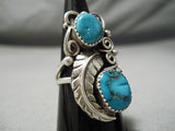 Intricate Vintage Native American Navajo Turquoise Sterling Silver Leaf Ring Old-Nativo Arts