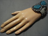 Towering Vintage Native American Navajo Turquoise Sterling Silver Bracelet Old Cuff-Nativo Arts
