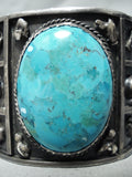 One Of The Biggest Best Vintage Native American Navajo Turquoise Sterling Silver Bracelet Old-Nativo Arts