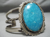 Important Vintage Native American Navajo Blue Carico Lake Turquoise Sterling Silver Bracelet Old-Nativo Arts