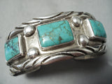 Heavy Signed Vintage Native American Navajo Rectangular Turquoise Sterling Silver Bracelet-Nativo Arts