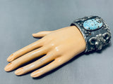 Remarkable San Felipe Pilot Mountain Turquoise Sterling Silver Huge Bracelet-Nativo Arts