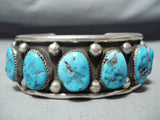 Nez Vintage Native American Navajo Morenci Turquoise Sterling Silver Bracelet Old-Nativo Arts