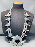 Rare Singer Vintage Native American Navajo Turquoise Sterling Silver Squash Blossom Necklace-Nativo Arts