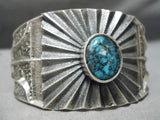 Heavy 109 Grams Native American Navajo Turquoise Sterling Silver Sunburst Bracelet-Nativo Arts