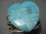 Detailed Love Heart Native American Navajo Turquoise Inlay Sterling Silver Heart Bracelet-Nativo Arts