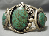 Museum Vintage Native American Navajo Large Green Turquoise Sterling Silver Bracelet Old-Nativo Arts