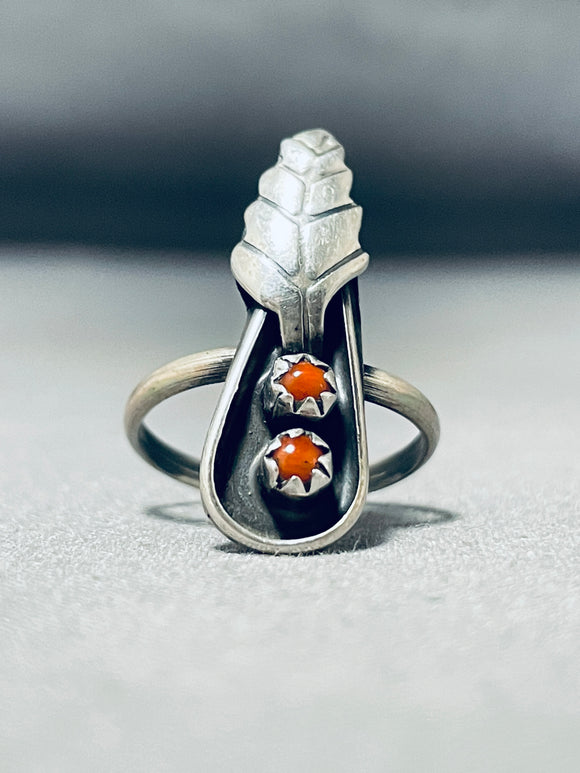 Exceptional Vintage Native American Navajo Coral Sterling Silver Ring-Nativo Arts