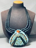 Native American One Of The Biggest Best Vintage Santo Domingo Turquoise Inlay Necklace-Nativo Arts