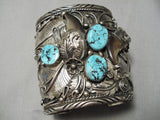 One Of The Biggest Vintage Native American Navajo Native American Navajo Turquoise Sterling Silver Bracelet Old-Nativo Arts