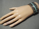Unforgettable Vintage Native American Navajo Chainsaw Sterling Silver Turquoise Bracelet-Nativo Arts