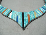 Extremely Rare Vintage Native American Navajo Carico Lake Turquoise Sterling Silver Necklace-Nativo Arts