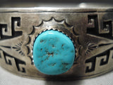 Detailed Vintage Native American Navajo Hand Wrought Geometrc Sterling Silver Turquoise Bracelet-Nativo Arts