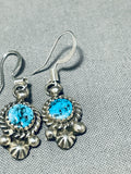 Pretty Native American Navajo Kingman Turquoise Sterling Silver Dangle Earrings Signed-Nativo Arts