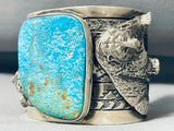 181 Grams Powerful Bear Native American Navajo Turquoise Sterling Silver Bracelet Cuff-Nativo Arts