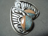 Intricate Vintage Native American Navajo Turquoise Inlay Sterling Silver Earrings-Nativo Arts
